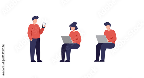 people working together woman typing on laptop man with phone  man using a laptop depicting teamwork and collaborative work perfect for startups