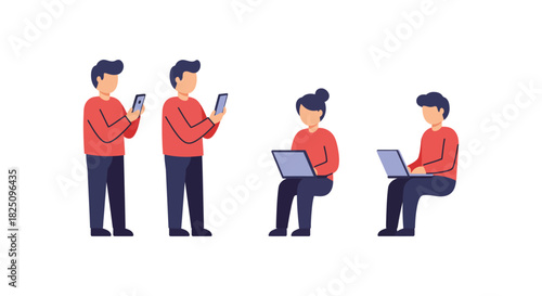 Remote work people working on laptops and using smartphones connecting online from various locations ideal for showcasing digital lifestyle.