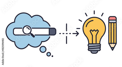 Search for idea brainstorming and design thinking for creating innovative project solutions concept of creativity  problem-solving with pencil