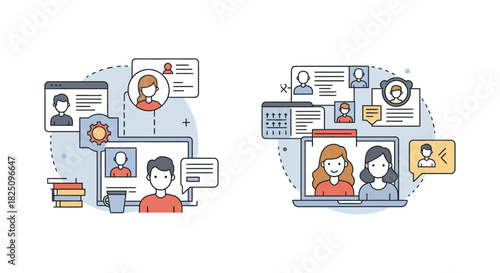 virtual meeting collaboration connecting professionals remotely via online conferencing on laptops ideal for teamwork productivity and digital workplace solutions.