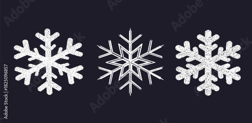 Three Winter Snowflake Designs Elegant and Detailed Snow Crystals on a Dark Background