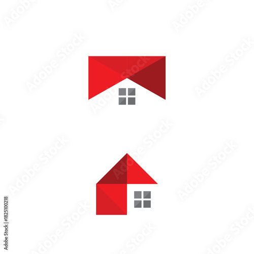 Geometric Red House Logo with Modern Minimalist Style