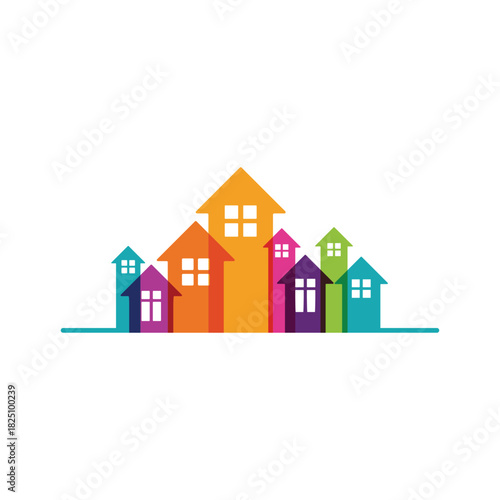 Colorful Housing Community Vector Illustration