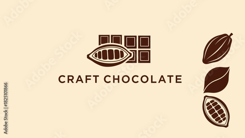 A design featuring chocolate components, a bar, pods, and leaves. "CRAFT CHOCOLATE" text