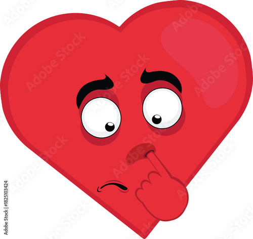 vector illustration emoticon character heart cartoon picking your nose looking for a mucus with your finger hand