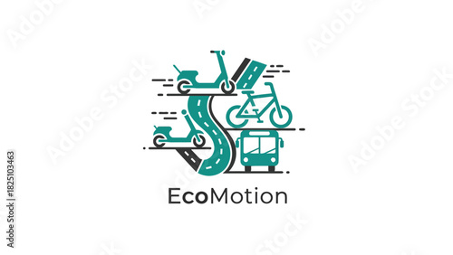 Stylized illustration showcasing various modes of transportation, including scooter, bike and bus