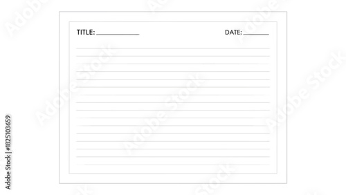 A notebook page illustration with lines and labeled  and date sections. White background
