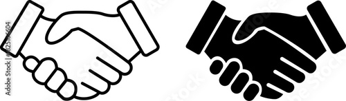 Set of handshake icons for business and agreements, showing partnership and negotiation in line and solid styles, concept of trust and cooperation