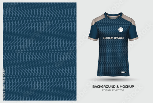 Navy Blue Soccer Jersey Mockup with Wavy Interlocking Mesh Pattern