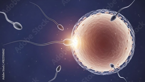 Sperm fertilizing egg illustration depicting human reproduction and fertilization process.
