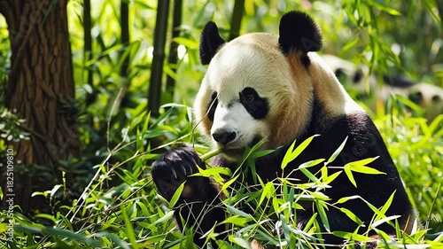 Panda in bamboo forest