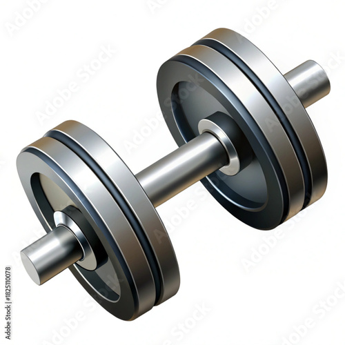 Shiny silver dumbbell with black accents on a clean white background