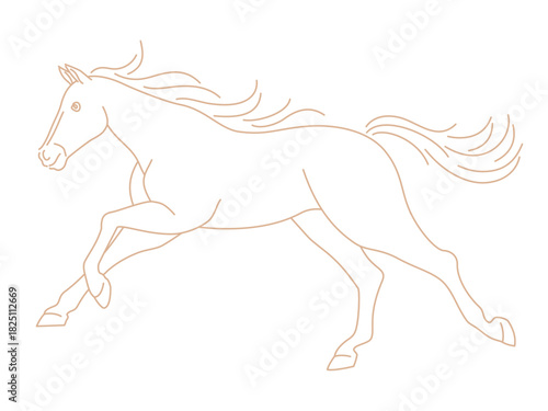 Horse Zodiac Symbol – Simple Line Art Galloping Horse – New Year Illustration