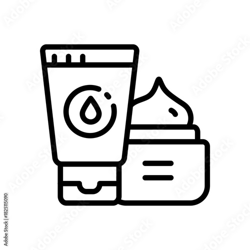 Cream or lotion outline icon. Open jar of cream. Cosmetics container. Skin care body and face skin, moisturizer cream, lotion, serum. Vector isolated illustration.