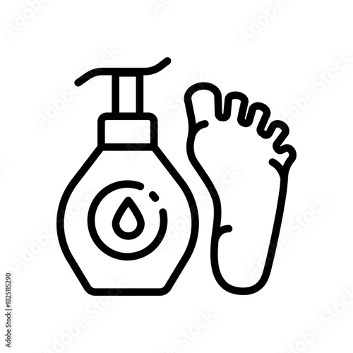 Foot cream jar. Foot care outline icon. Moisturizing lotion. Hydrating skincare product. Paraben free. Organic cosmetics symbol. Vector isolated illustration.