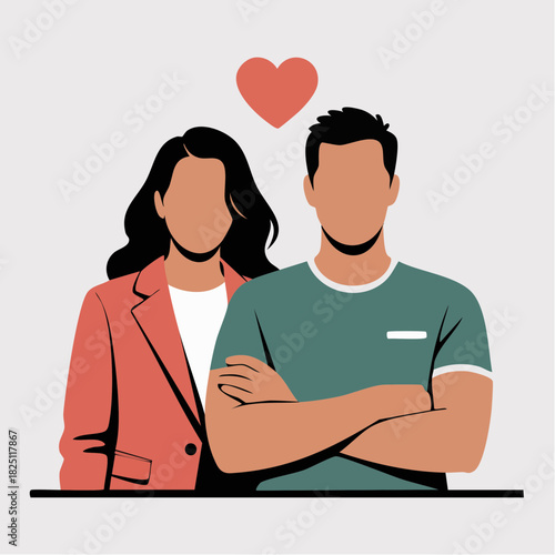 modern minimalist couple portrait with subtle heart emblem celebrating quiet companionship and contemporary love