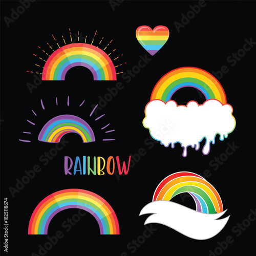 Rainbow colored icon. Gay Pride. LGBT concept. Realistic style vector colorful illustration isolated on black. Sticker, patch, t-shirt print, logo design..