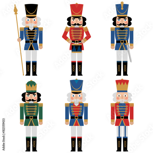 Set of  six colorful Christmas nutcrackers toy soldiers 