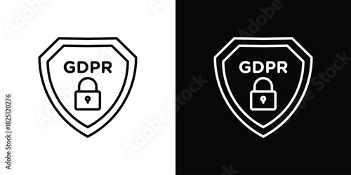 GDPR shield icon symbol, Set of line icons pack