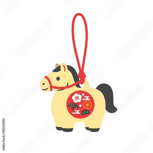 Horse clay bell lucky charm icon illustration