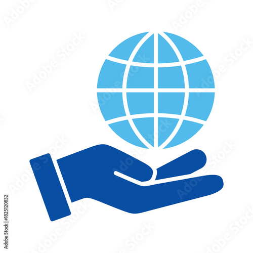 Globe Hand In Blue Style, Vector Illustration