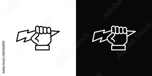 Hand with Power icon symbol, Set of line icons pack