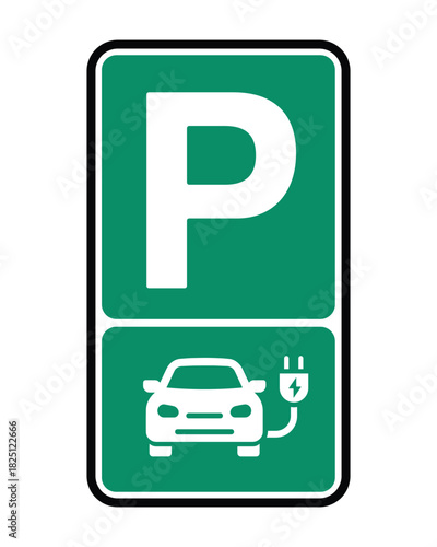 Electric Vehicle Parking Sign – Green with Plug Icon