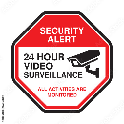 Security Alert Sign – Red Octagon with Camera Icon