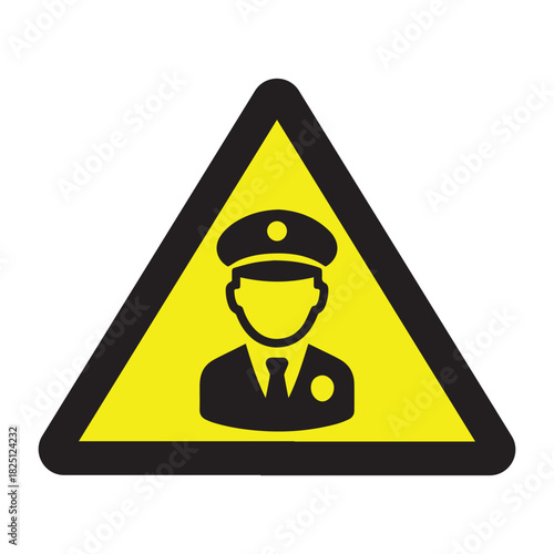Security Personnel Warning Sign – Yellow Triangle with Guard Silhouette