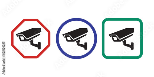 Surveillance Camera Icons – Red Octagon, Blue Circle, Green Square