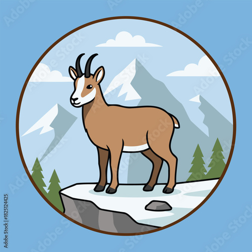 Cute Tatra Chamois Standing on Rock Cliff Mountain Goat-Antelope Animal Character Vector Illustration