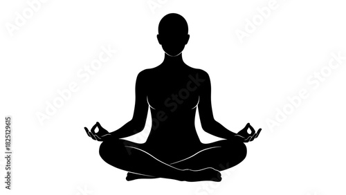Silhouette of a person meditating in a lotus position with hands in Gyan Mudra.