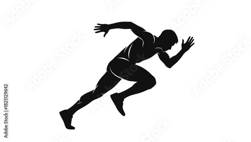 Silhouette of a male athlete sprinting, showcasing speed and dynamic movement against a white background.