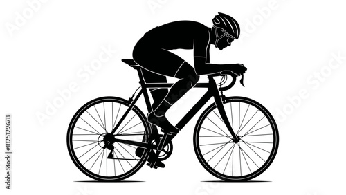 Silhouette of a cyclist in aerodynamic position on a road bike, focused on speed and performance.