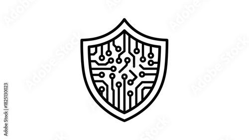 A stylized shield icon representing digital security and technology with a circuit board pattern inside.