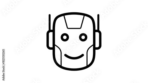 A simple black and white line drawing of a friendly robot's head with antennae.
