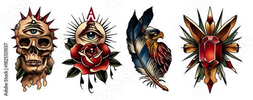 Four Traditional American Art Pieces Featuring Ancient Oracle and Nature Elements