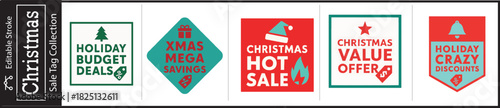 Grab attention with vibrant holiday sale tags featuring budget deals, mega savings, crazy discounts and hot offers for Christmas promotions