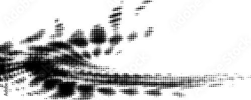 Round halftone polka dot fringing with fluttering dotted radial beams and writhing right tail. For logos, goods. Vector.