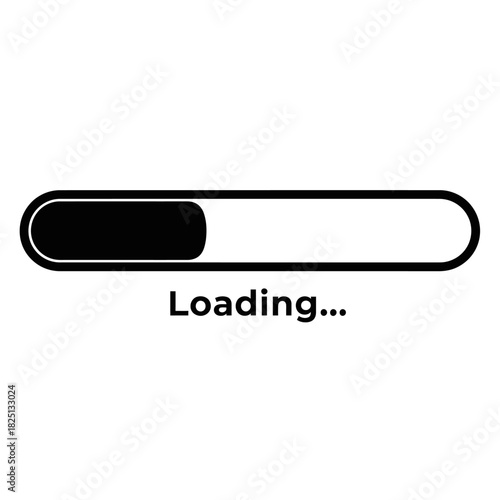 Loading Progress Bar Icon with Black Fill and 'Loading...' Text, Illustrating Waiting, Processing, Download, or System Update Status for Web and Application Interfaces.