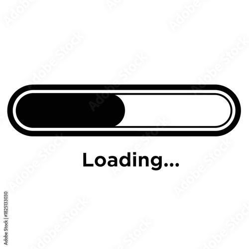 Loading Progress Bar Icon with Black Fill and 'Loading...' Text, Illustrating Waiting, Processing, Download, or System Update Status for Web and Application Interfaces.