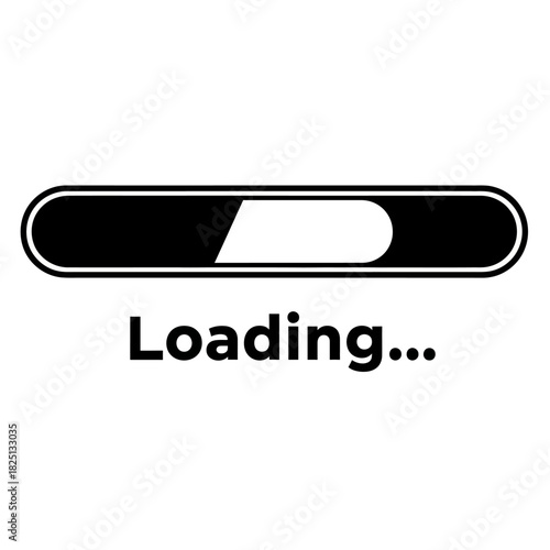 Loading Progress Bar Icon with Black Fill and 'Loading...' Text, Illustrating Waiting, Processing, Download, or System Update Status for Web and Application Interfaces.
