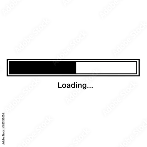 Loading Progress Bar Icon with Black Fill and 'Loading...' Text, Illustrating Waiting, Processing, Download, or System Update Status for Web and Application Interfaces.