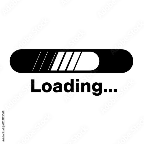 Loading Progress Bar Icon with Black Fill and 'Loading...' Text, Illustrating Waiting, Processing, Download, or System Update Status for Web and Application Interfaces.