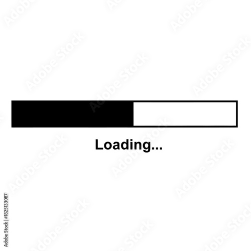 Loading Progress Bar Icon with Black Fill and 'Loading...' Text, Illustrating Waiting, Processing, Download, or System Update Status for Web and Application Interfaces.