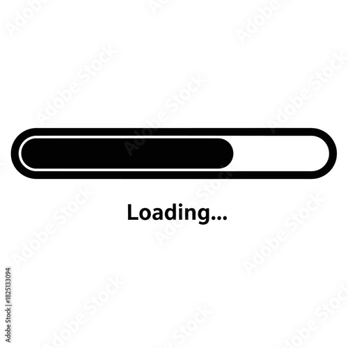 Loading Progress Bar Icon with Black Fill and 'Loading...' Text, Illustrating Waiting, Processing, Download, or System Update Status for Web and Application Interfaces.