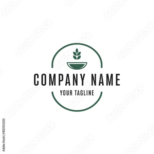 Modern minimalist logo design with a bowl and plant icon.