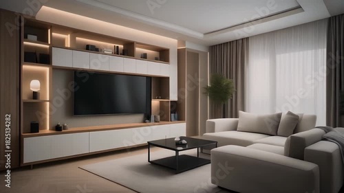 Wallpaper Mural Modern Living Room with Entertainment Unit and Sofa. Torontodigital.ca