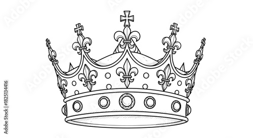 Hand drawn royal crown sketch with jewels for heraldic logo and luxury design element