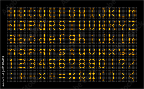 電光掲示板のようなデジタルドットマトリックス英数字フォントセット